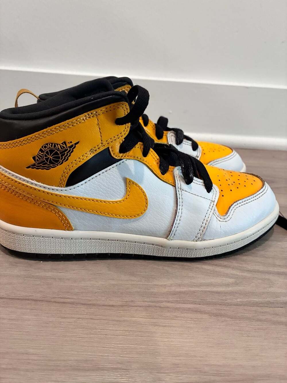Jordan 1 Mid Alt Yellow White Black Sneakers Kids Size 2Y